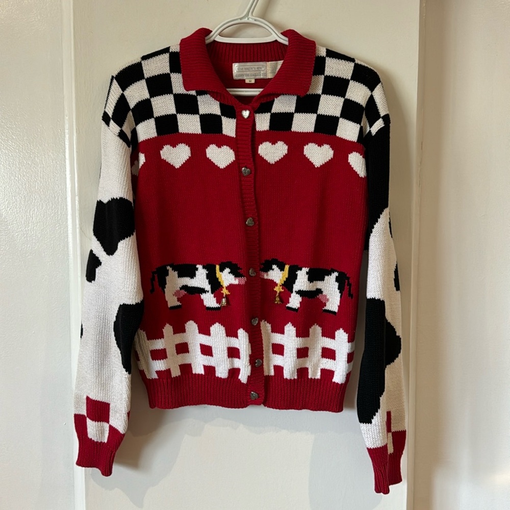 ADORABLE cottage core cow and bell sweater! Bells ring!